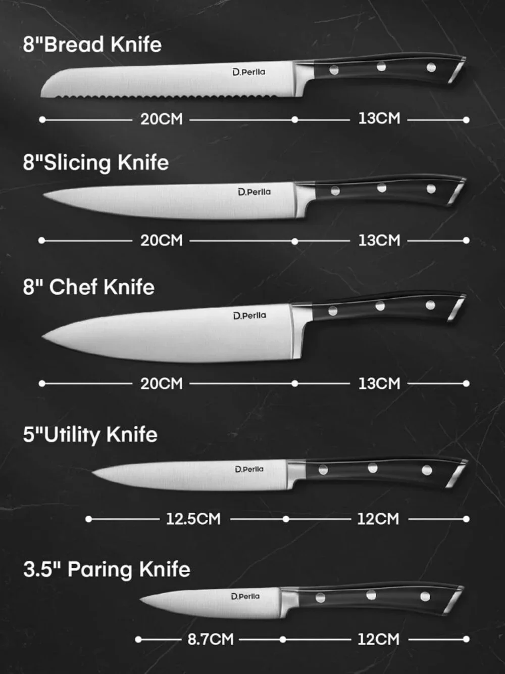 6-Piece Small Kitchen Knife Set with Block, German Stainless Steel, Sharp Chef